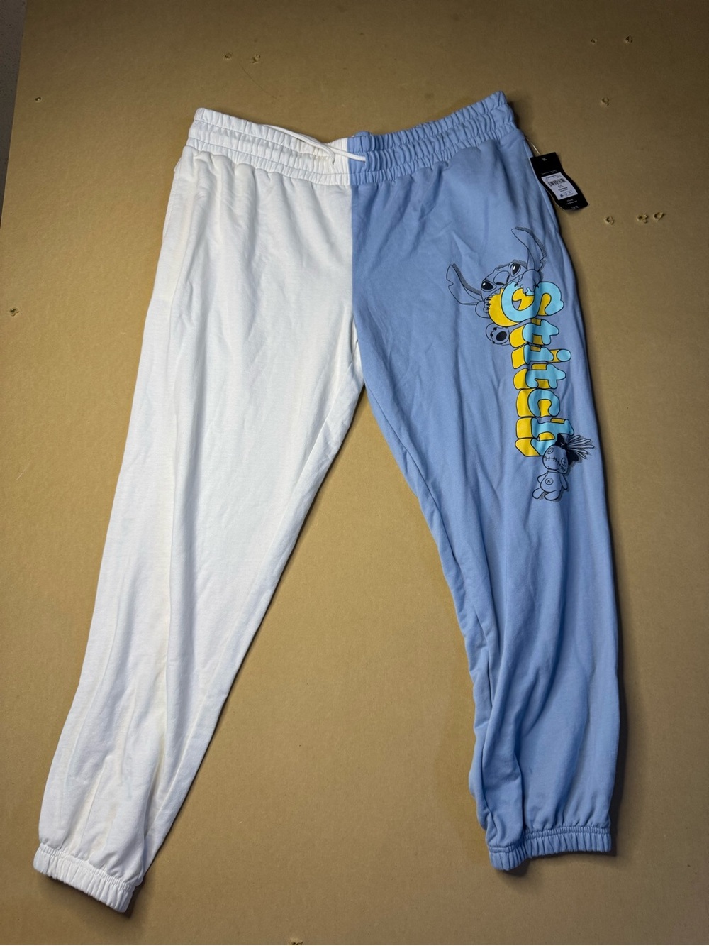 Disney White and Light Blue Stitch Split-Panel Pajama Joggers